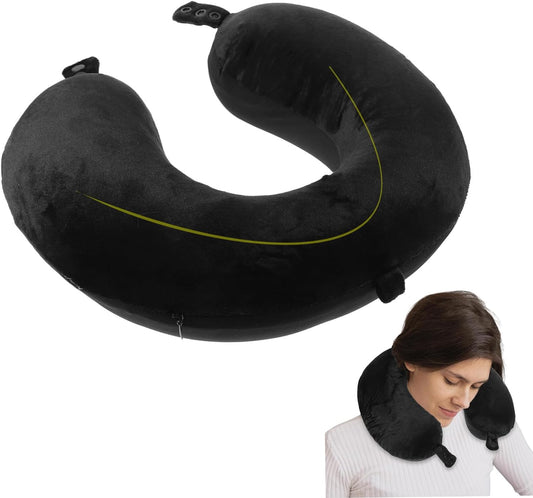 Travel Neck Pillow - Memory Foam Airplane Pillow, Soft Adjustable for Comfort on Planes, Cars, Home Recliners, Black