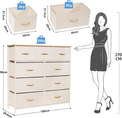 LYNCOHOME Chest of Drawers 9 Drawers Fabric Chest of Drawers Bedroom Storage Unit Bedroom Furniture Chest of Drawers for Kitchen Office Hallway