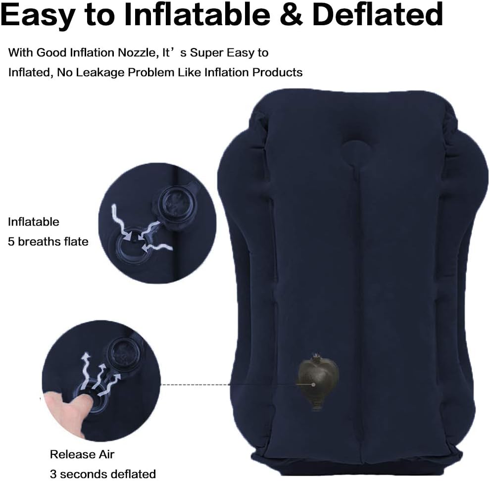 Kimiandy Inflatable Travel Pillow for Airplane, Inflatable Neck Air Pillow for Sleeping(Blue)