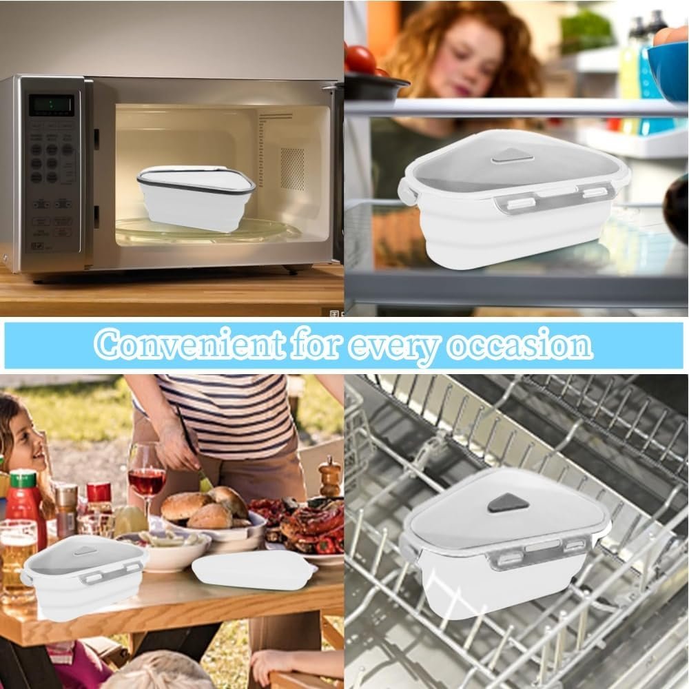 DACUAN Reusable Pizza Storage Container, Adjustable Expandable Silicone Pizza Box Container with Reheatable Serving Trays Leftover Pizza Storage Container with 5 Microwavable Serving Trays (Red)