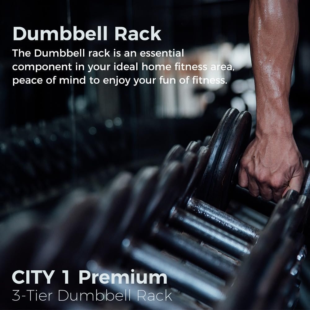 CITY 1 Premium 3-Tier Dumbbell Rack, Weight Rack Stand for Dumbbells Heavy-Duty Home Gym Accessories, Multilevel Weight Storage Organizer for Home Gym, Home Gym Organizer