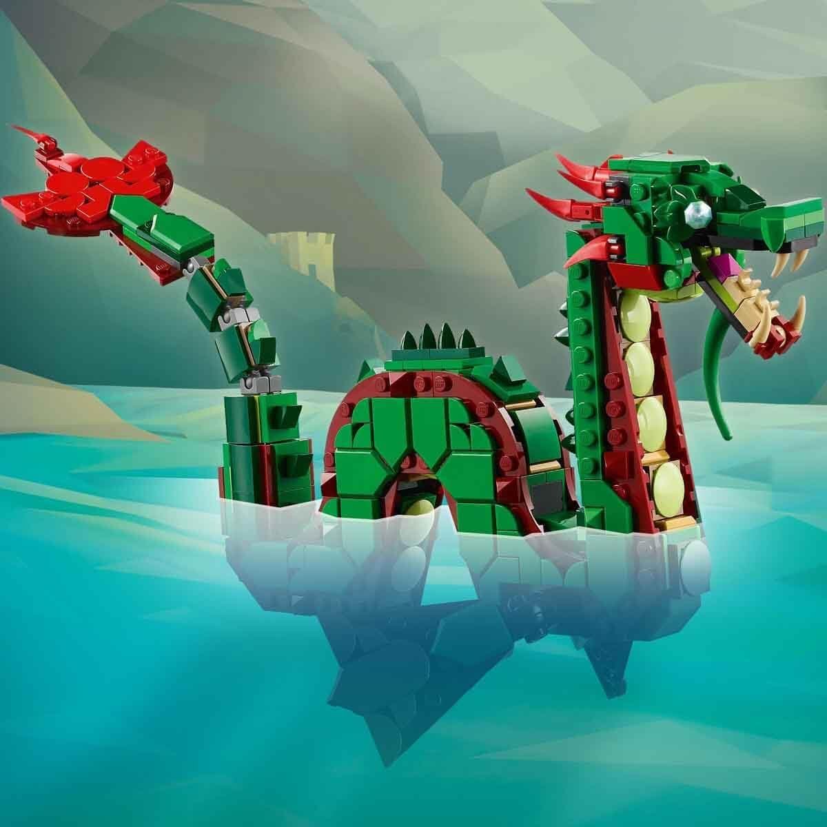 LEGO Creator 3in1 Medieval Dragon Toy for 9+ Year Old Boys & Girls, Construction Kit Rebuilds into a Sea Serpent or a Phoenix Animal Figure, Creative Kids Toy Building Set 31161