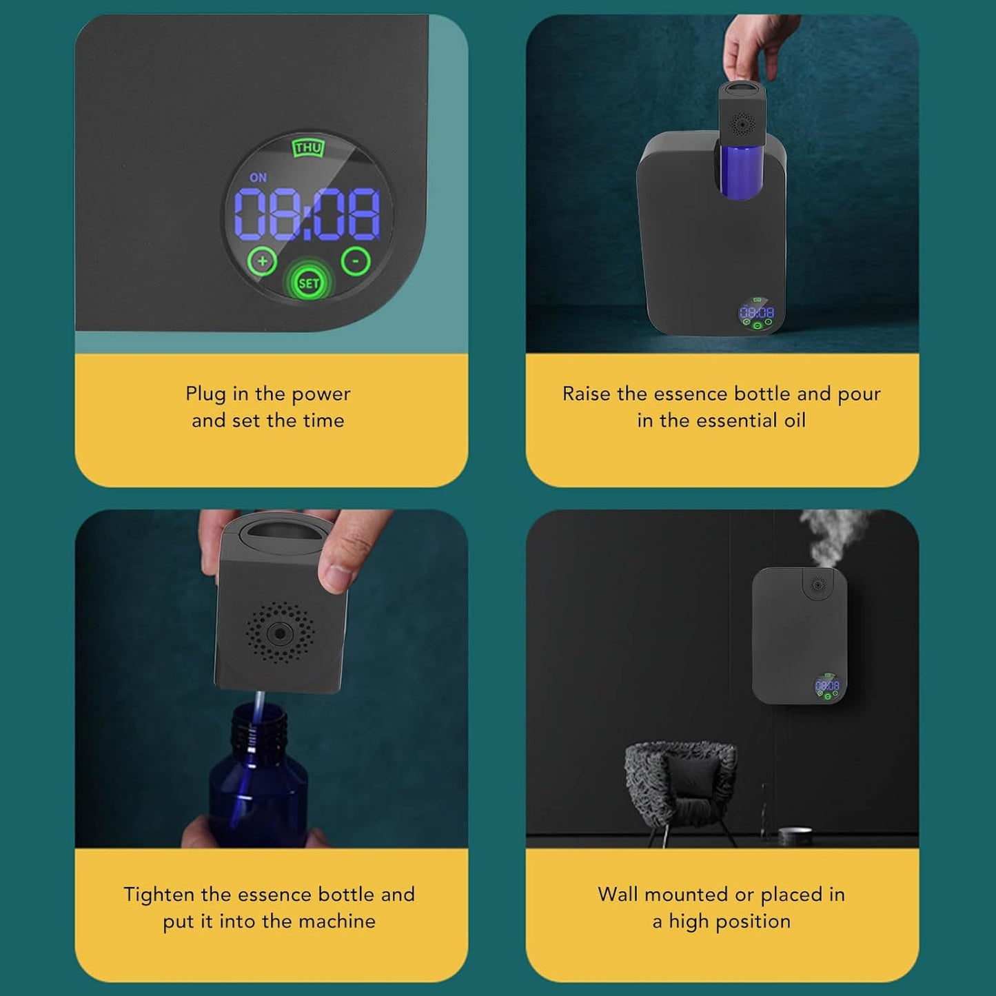 Smart Scent Air Machine, Automatic Humidifier Timing Function Touch Control 150㎡ Commercial Essential Oil Diffuser for Home Apartment Office Hotel Spa (US Plug)