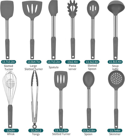 Kitchen Utensil Set - Silicone Cooking Utensils - Stainless Steel Kitchen Utensils Set - Silicone Spatula Set Utensil Set - Silicone Utensils Cooking Utensil Set - Kitchen Tools Gadgets