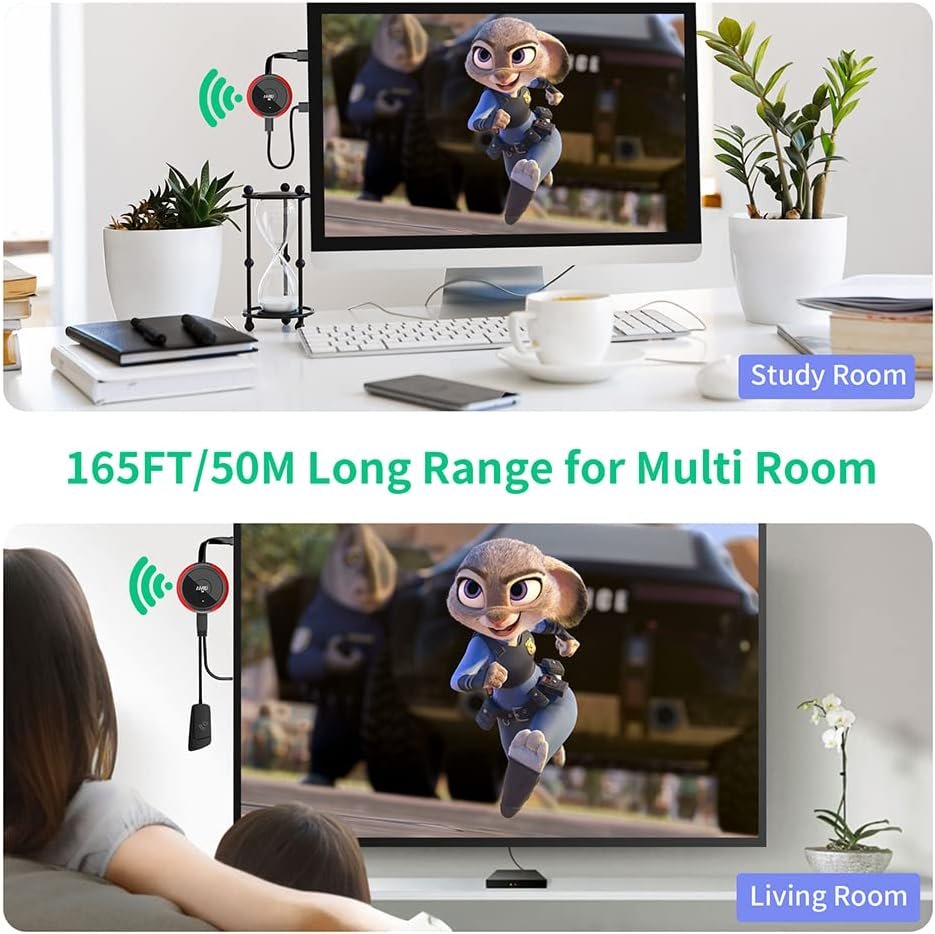 AIMIBO Wireless HDMI Transmitter and Receiver 4K, HDMI Wireless Extender 165FT/50M, Live Streaming 5G Video/Audio for Laptop, Camera, Blu-ray, Netfix,Cable Box, Football Game to HDTV Monitor Projector