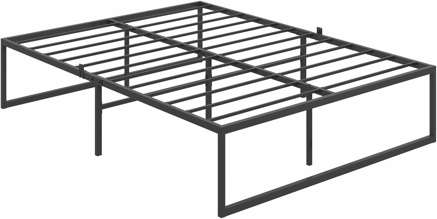 ADVWIN Bed Frame Double Size, All Metal Material Mattress Base, Large Storage Space Under Platform Bed with Bottom Crossbar, Black