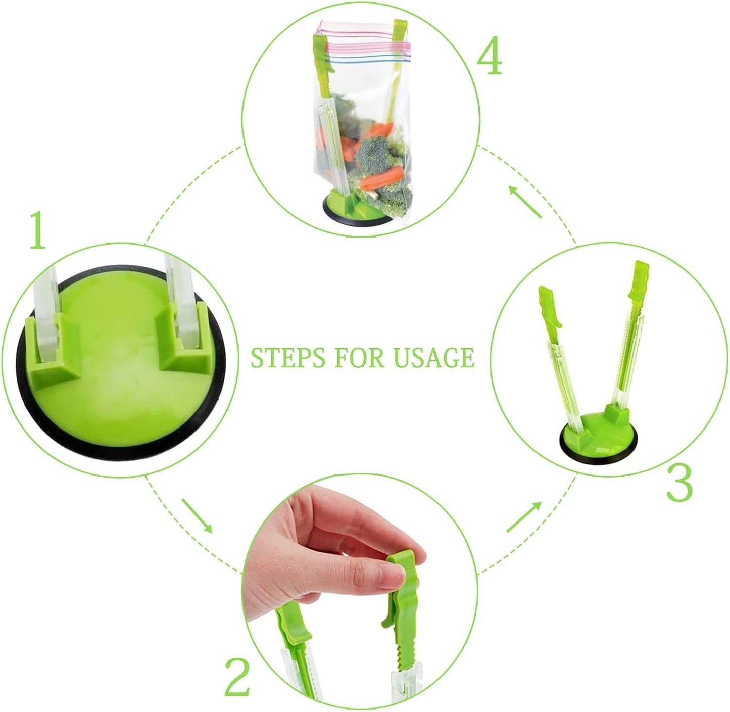 WishLotus Baggy Bag Holder, 2 Pack Plastic Retractable Adjustable Food Prep Bag Holder, Hands Free Freezer Bag Holder with Strong Base for Kitchen Support Bag Storage Food (2)