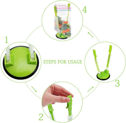 WishLotus Baggy Bag Holder, 2 Pack Plastic Retractable Adjustable Food Prep Bag Holder, Hands Free Freezer Bag Holder with Strong Base for Kitchen Support Bag Storage Food (2)