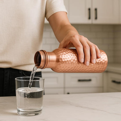 30 Oz Pure Copper Water Bottle for Drinking | Hammered Ayurvedic Vessel with Leak-Proof Lid, 100% Pure Copper Tumbler, Flask | Perfect for Hydration with Health Benefits, Unique Gifts