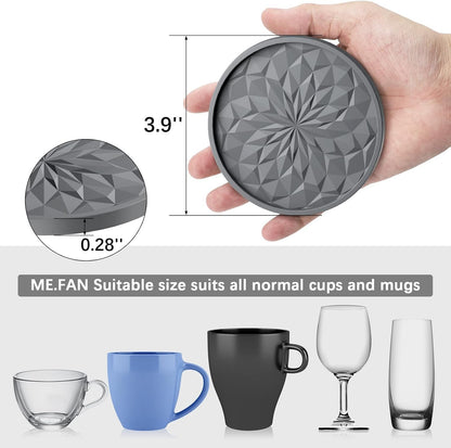 ME.FAN Silicone Coasters [6 Pack] Coasters with Holder - Drinking Coasters - Cup Mat for Drinks - Live for Hot or Cold Drink Thickened, Non-Slip, Non-Stick, Deep Tray Black