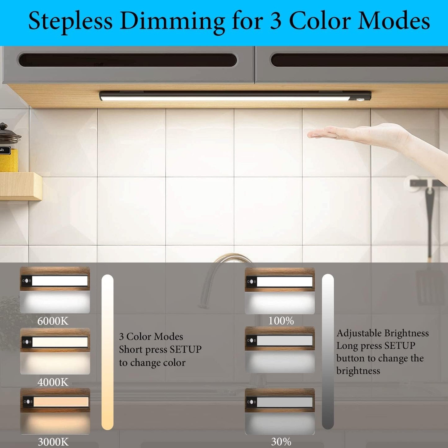 Closet Light, Coolqiya Led Under Cabinet Lighting, Rechargeable Motion Sensor Closet Light Under Cabinet Magnet Wireless Stick-Anywhere Night Light Bar for Wardrobe, Stairs, Kitchen (30cm Black 1pc)