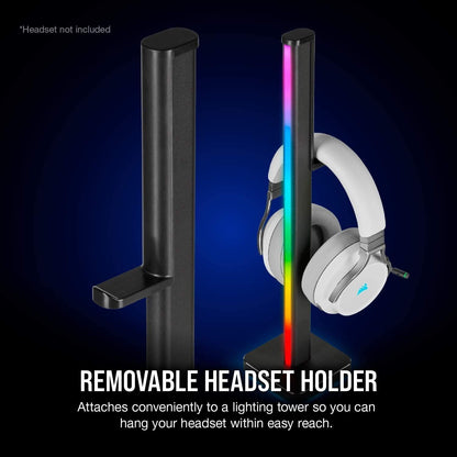 Corsair iCUE LT100 Smart Lighting Towers Starter Kit (Two 422 mm-Tall Towers with 46 Customizable LEDs Each, 11 Preset Lighting Profiles, Built-in Light Diffusion, Removable Headset Holder) Black