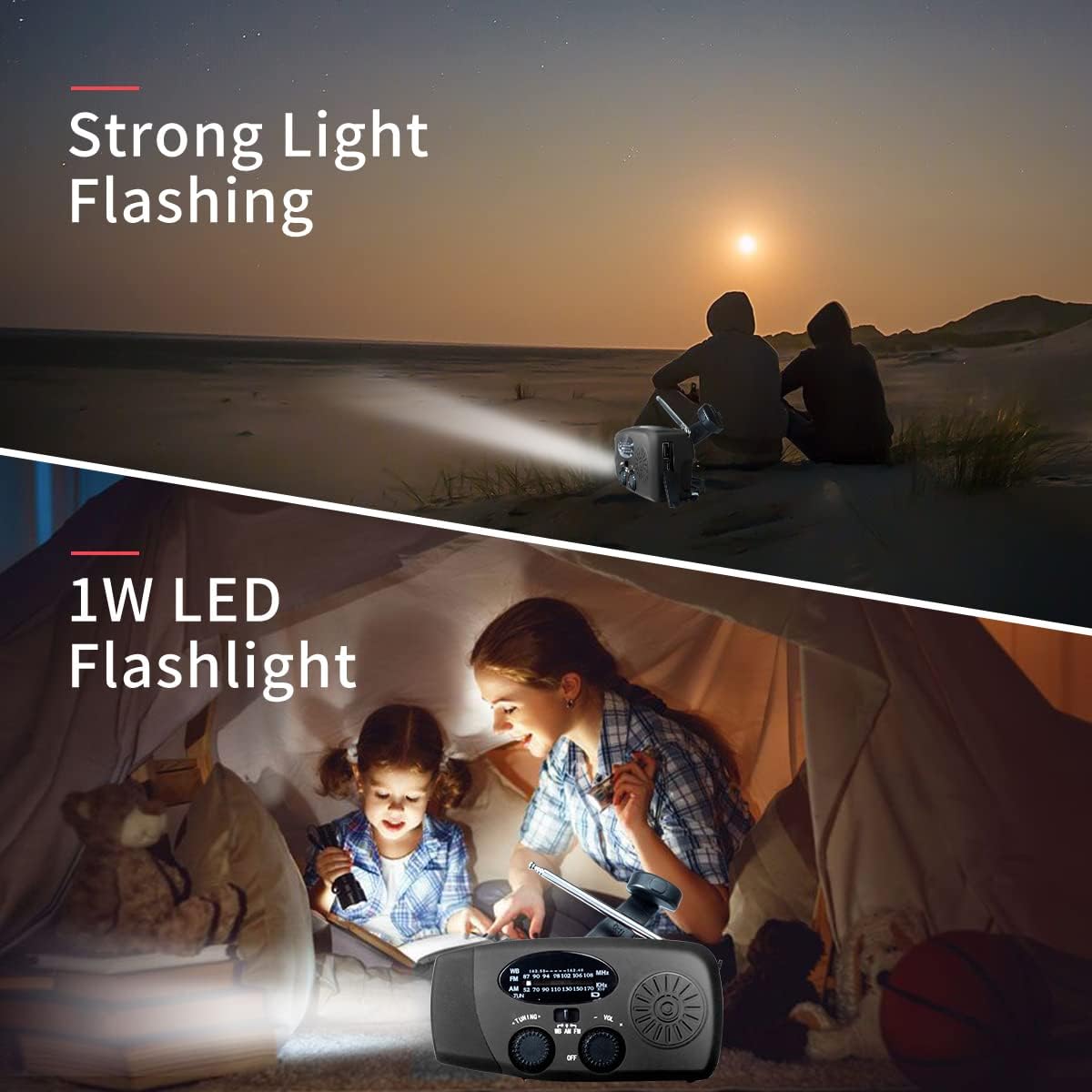 2021 Upgraded Emergency Solar Hand Crank Radio with LED Flashlight, Portable Am Fm NOAA Weather Radio, 2000mAh Solar Power Bank Cell Phone Charger for Home and Outdoor (Black)