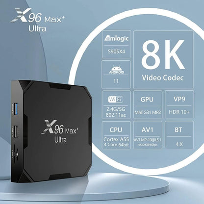 X96 Max Plus Ultra TV Box Android 11 Amlogic S905X4 4GB 32GB Support AV1 8K Dual WiFi BT with i8 Keyboard
