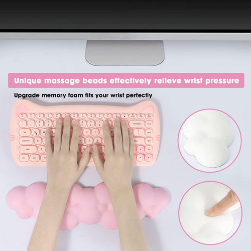 Cloud-Soft Ergonomic Wrist Rest for 100 Keys 87 Keys 68keys Keyboard PU Material Anti-Slip Rubber Base Memory Foam Cloud-Shaped Palm Rest for Computer Laptop,Pain Relief (Pink)