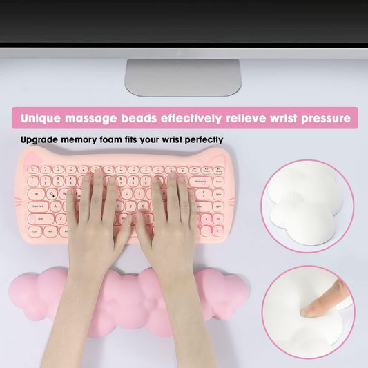 Cloud-Soft Ergonomic Wrist Rest for 100 Keys 87 Keys 68keys Keyboard PU Material Anti-Slip Rubber Base Memory Foam Cloud-Shaped Palm Rest for Computer Laptop,Pain Relief (Pink)
