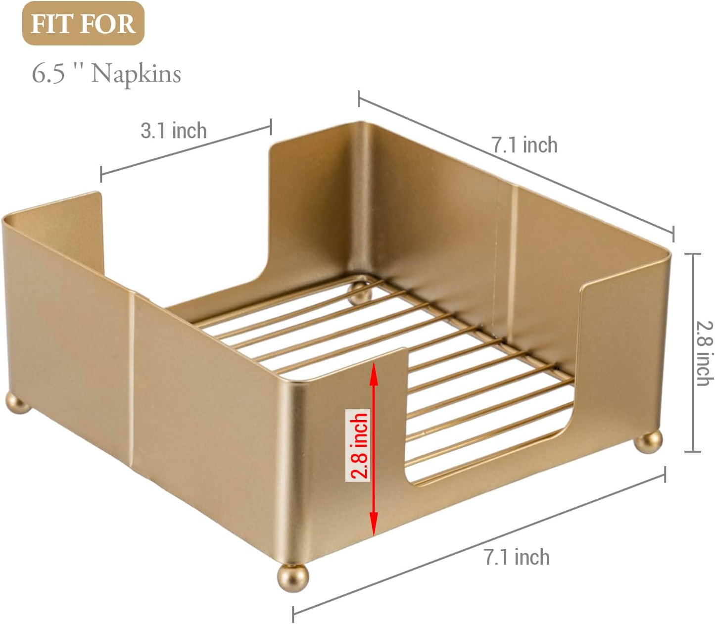 MyGift Modern Metal Square Napkin Holder with Gold-Tone Finish, Tabletop Flat Napkin Dispenser Tray for Kitchen and Dining Table