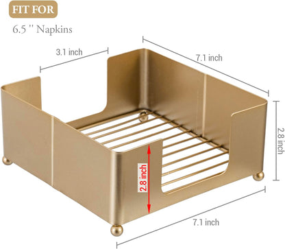 MyGift Modern Metal Square Napkin Holder with Gold-Tone Finish, Tabletop Flat Napkin Dispenser Tray for Kitchen and Dining Table