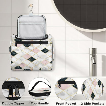 Grunge Marble Geometric Travel Toiletry Bag for Men and Women Large Hanging Toiletry Organizer Waterproof Hygiene Bag with Metal Hook, Grunge Marble Geometric, 10.2 x 6.5 x 9.2 inches