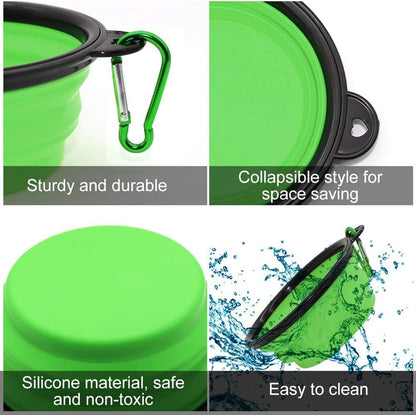 Dog Bowl Pet Collapsible Bowls, 2 Pack for Cats Dogs, Portable Pet Feeding Watering Dish for Walking Parking Traveling with 2 Carabiners (Blue+Green, Large)