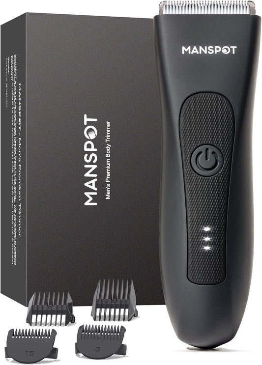 MANSPOT Men's Body Electric Shaver, IPX7 Waterproof Body Shaver, Wet and Dry Intimate Shaver for Face, Arms, Chest, Legs, Armpits (Black)