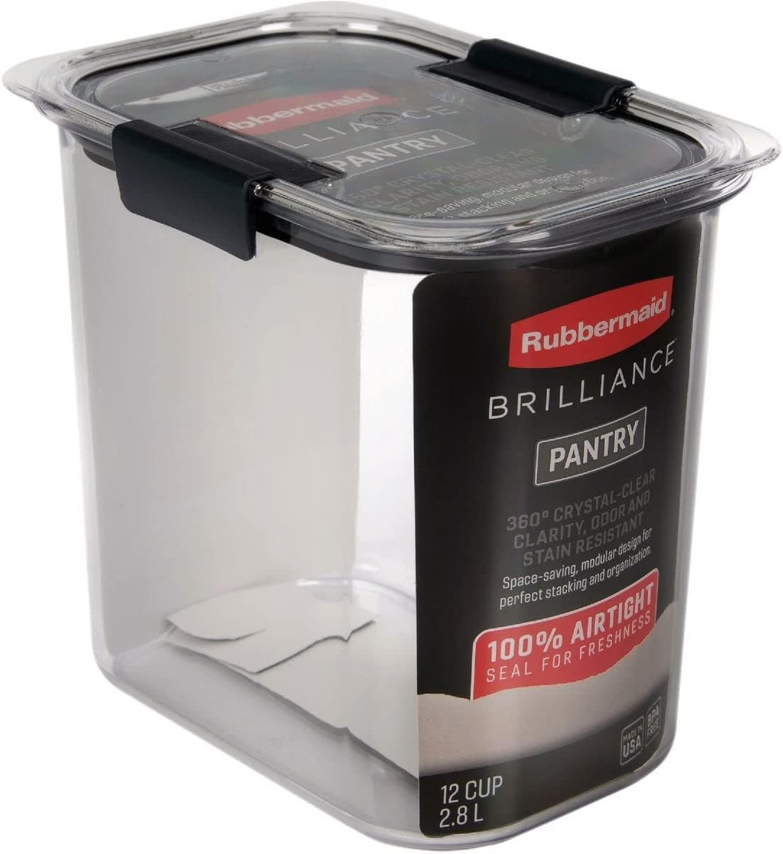 Rubbermaid Brilliance Pantry Airtight Food Storage Container, 2.8 L (12 Cup), 1 Count