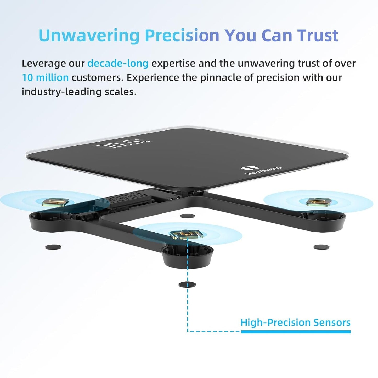 Healthkeep Personal Scales, Personal Scales with High Precision Sensors, Personal Digital Scale with Step-on Technology, Safety Glass Scale, Black 26cm*26cm