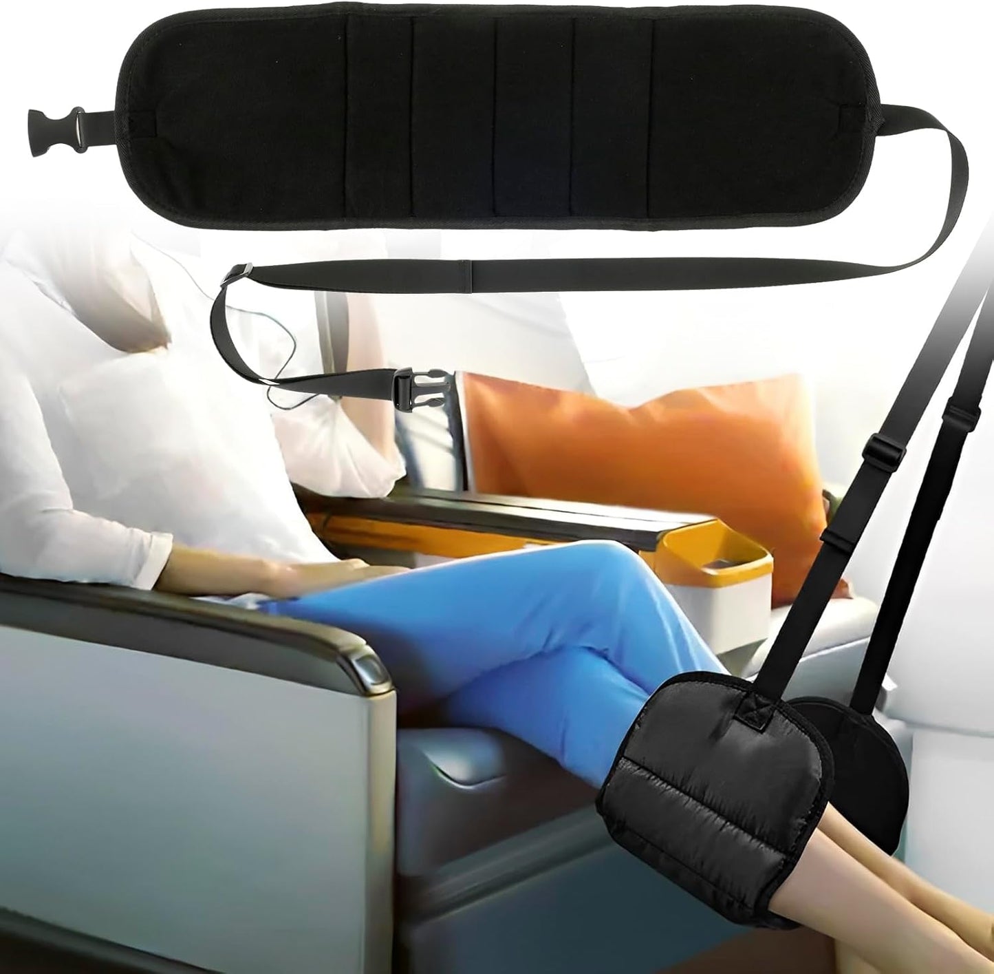 Airplane Footrest Adjustable Hanging Footrest Hammock Portable Plane Leg Rest Foldable Memory Foam Plane Foot Hammock Office Footrests for Airplane Travel Flight Train Office Fulasun