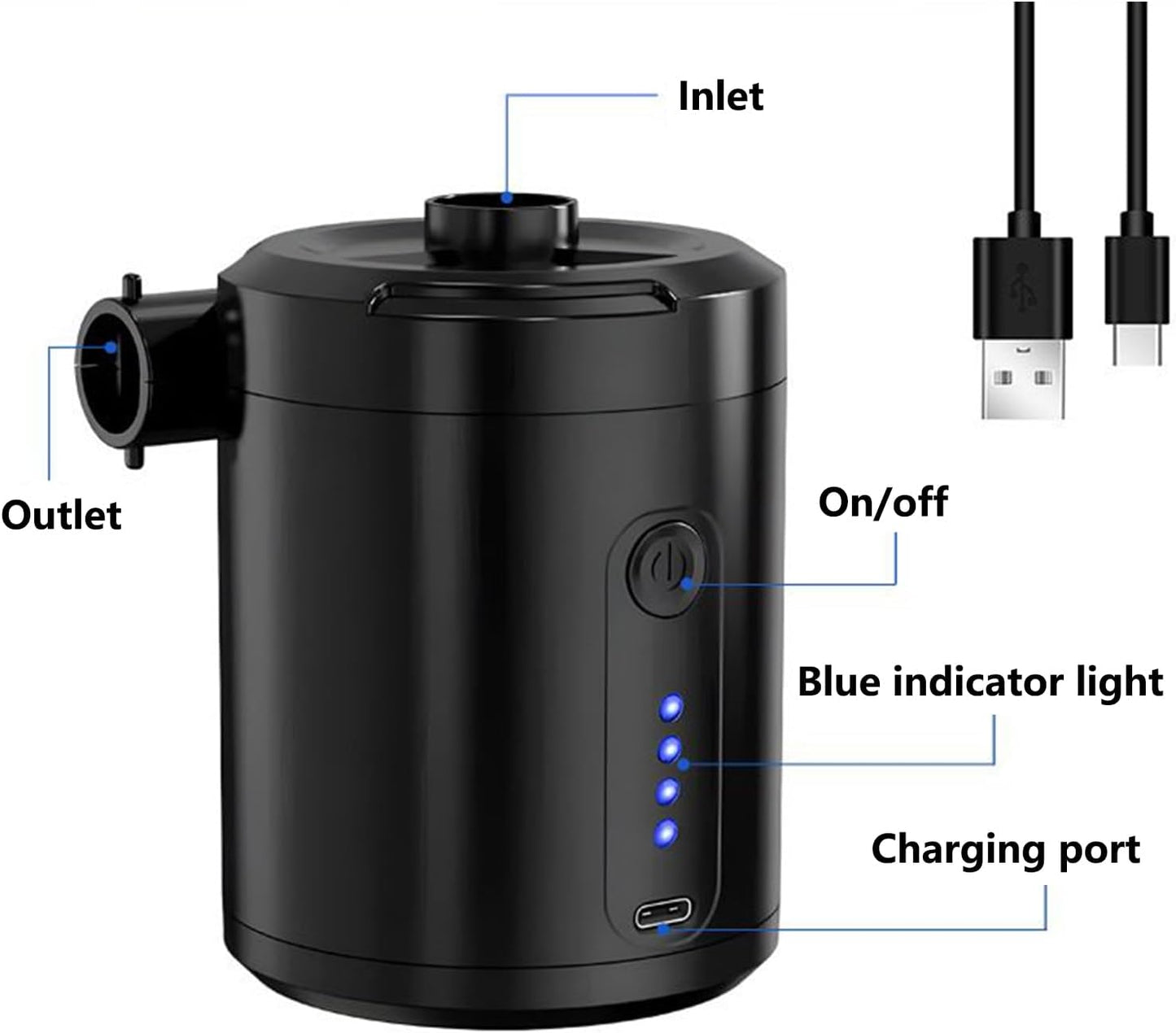 Small Air Pump, Rechargeable Portable Electric, 4.37x3.15in Low Noise Fast Inflation, Wireless Lightweight Design, Travel Pool Floats for Outdoor Gear, Float Pumps, Men