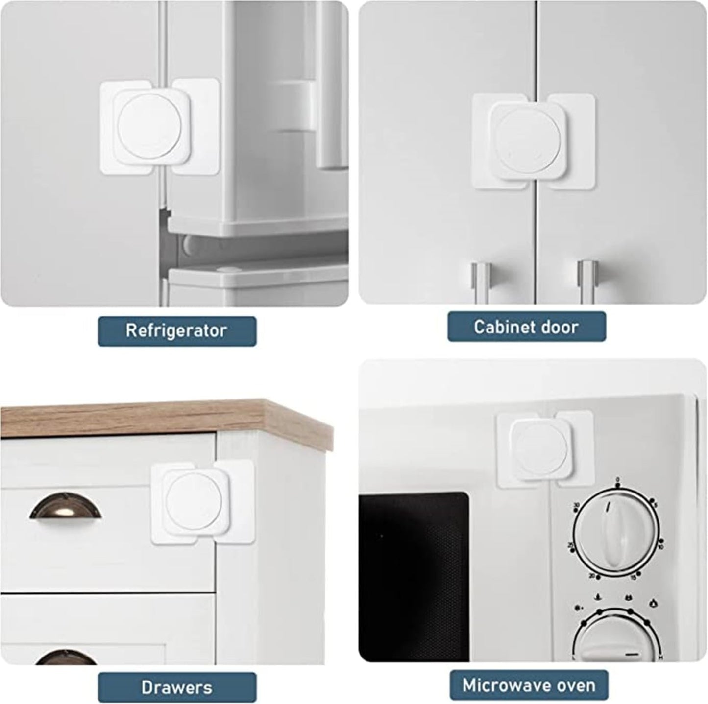 6 Child Safety Cabinets Locks for Fridge, Baby Proof Cupboard Locks, Drawer Lock for Fridge Kitchen Cupboards Closet Drawers Refrigerator Door Safety Strap Locks-with Strong and Removable Adhesive No Tools and Drilling Required (White)
