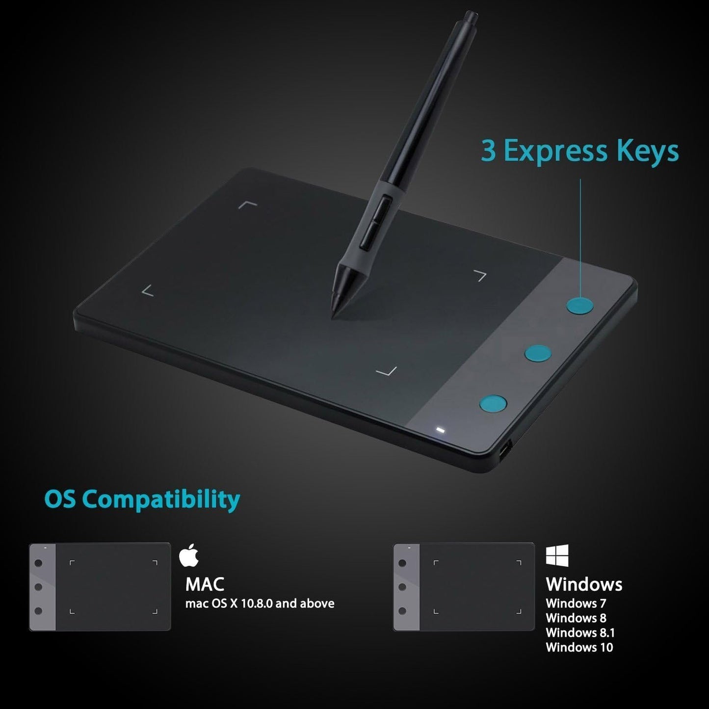 Huion H420 Drawing Tablet 4 x 2.3 Inches 3 Express Keys USB OSU Tablet Signature Pad with Digital Battery Pen