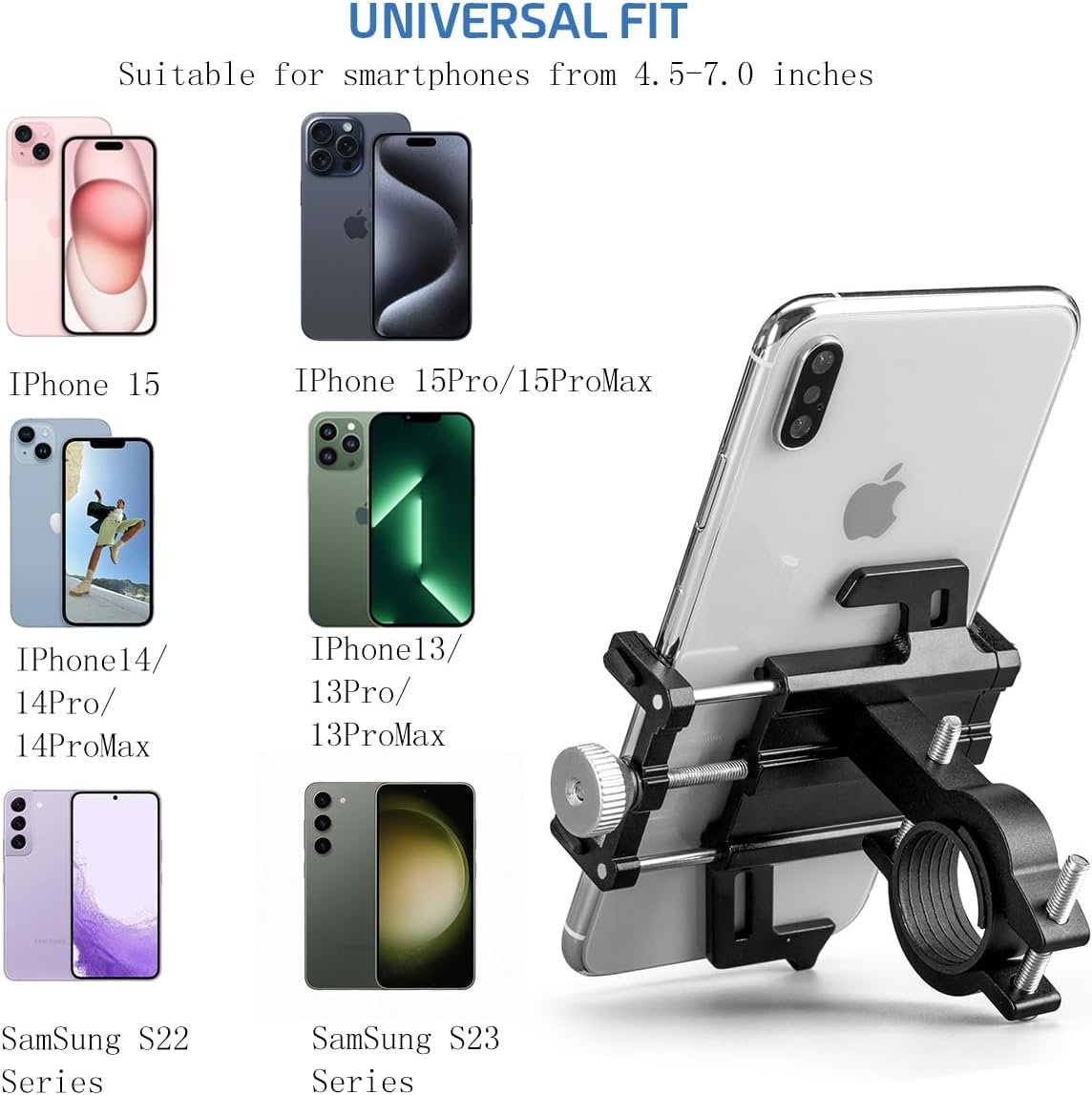 CIXMUS Bike Phone Holder Aluminum Universal Motorcycle Phone Holder for 3.5-6.5 inch Smartphone Mobile Phone Holder - Stable and Durable