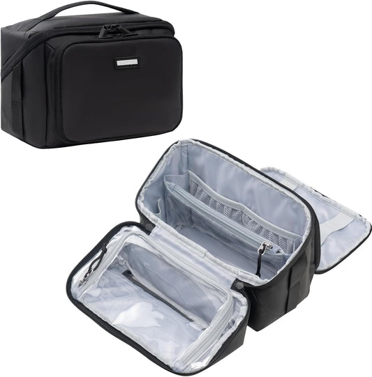 Everfun Compact Toiletry Bag for Men and Women Traveling, Wide Open Shaving Dopp Kit, Water Resistant Makeup Organizer Hygiene Bag with Wet Dry Compartment, Black, Small, Toiletry Bag