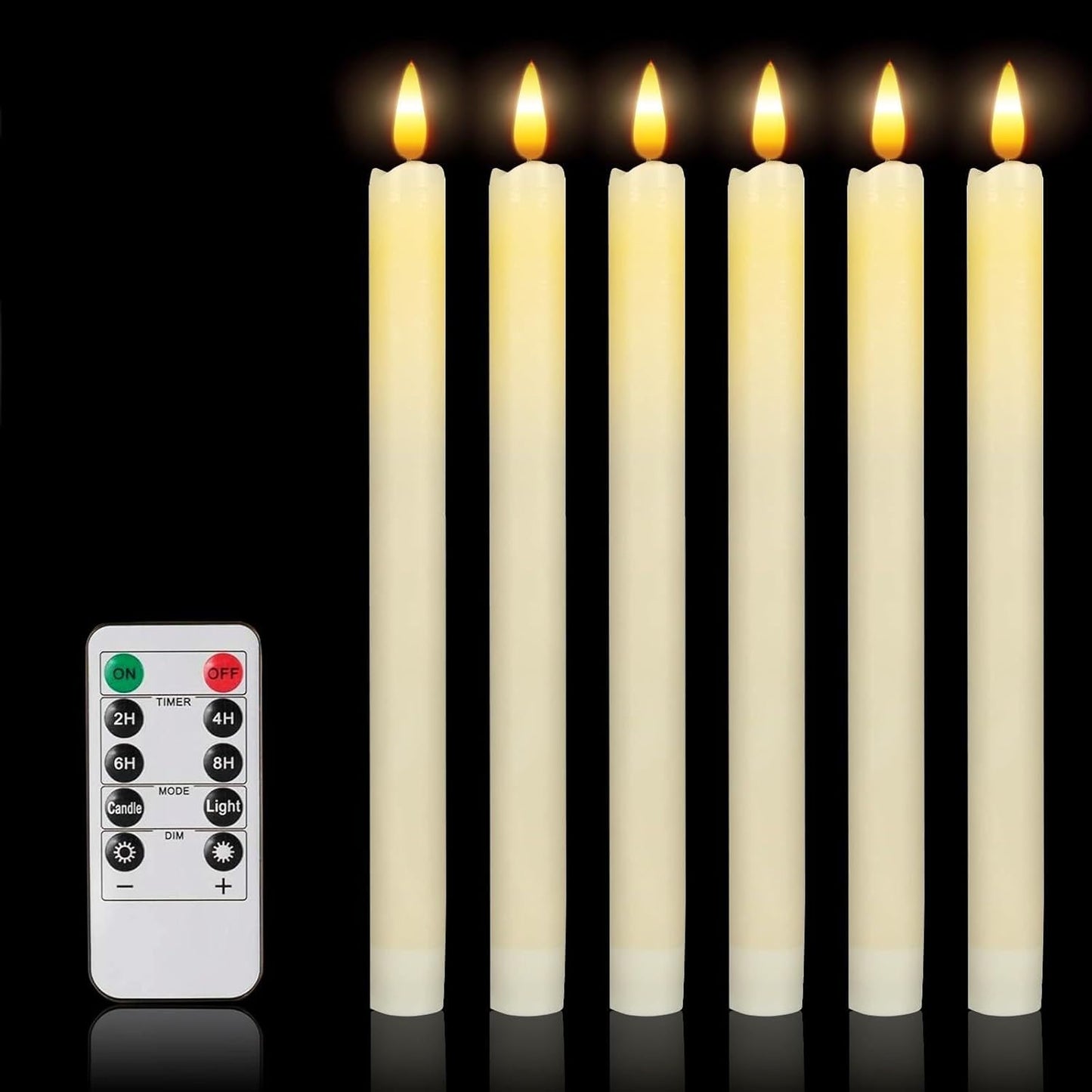 Flickering Flameless Ivory Candles Realistic LED Candles with Remote Control and Timer Battery- Operated Candles. (Taper Candles 3D Wick Real Wax Set of 6)