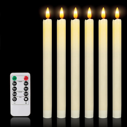 Flickering Flameless Ivory Candles Realistic LED Candles with Remote Control and Timer Battery- Operated Candles. (Taper Candles 3D Wick Real Wax Set of 6)