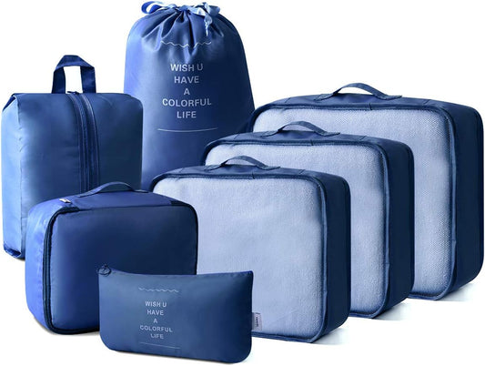 5Set/7Set Travel Luggage Packing Organizers Durable Packing Cubes with Laundry Bag and Shoe Bags