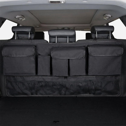 Mandark Car Trunk Organizer, Super Capacity Vehicle Hanging Backseat Cargo Storage Bag with Robust Elastic Net, Detachable Auto Seat Back Organizing Bag, Universal for SUV, Truck, RVï¼ˆBlack/Blackï¼‰