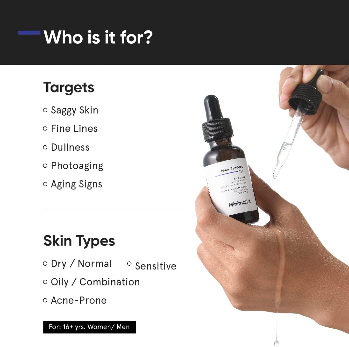 Minimalist Anti Aging Serum With 10% Multi Peptides | Reduces Wrinkles, Collagen Boosting, Hydrating and Overnight Repair Serum, For Women & Men, 1 Fl Oz / 30 ml