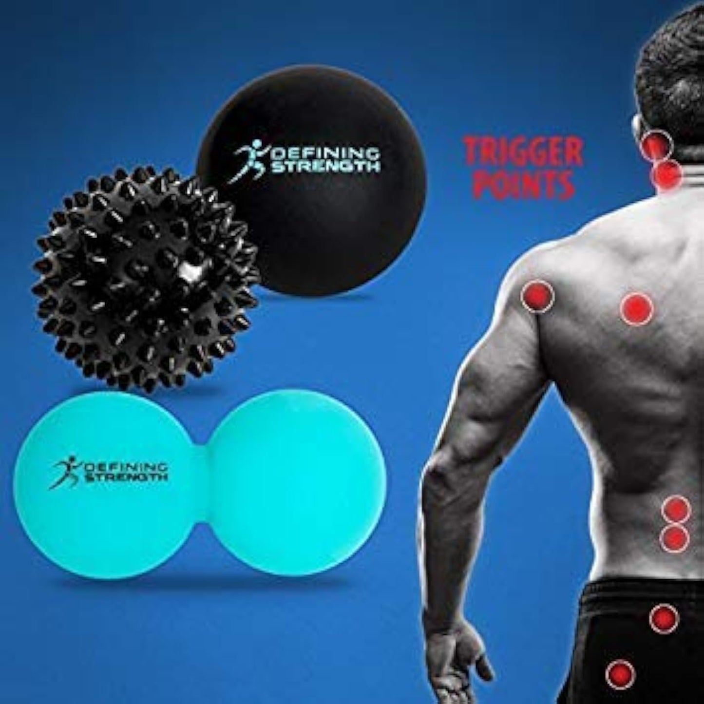 Top 3 Massage Balls Set, Spiky, Lacrosse ball, Peanut Roller Massager. For Self Myofascial Trigger Point Release, Physio Rehab & Back Muscle Knots