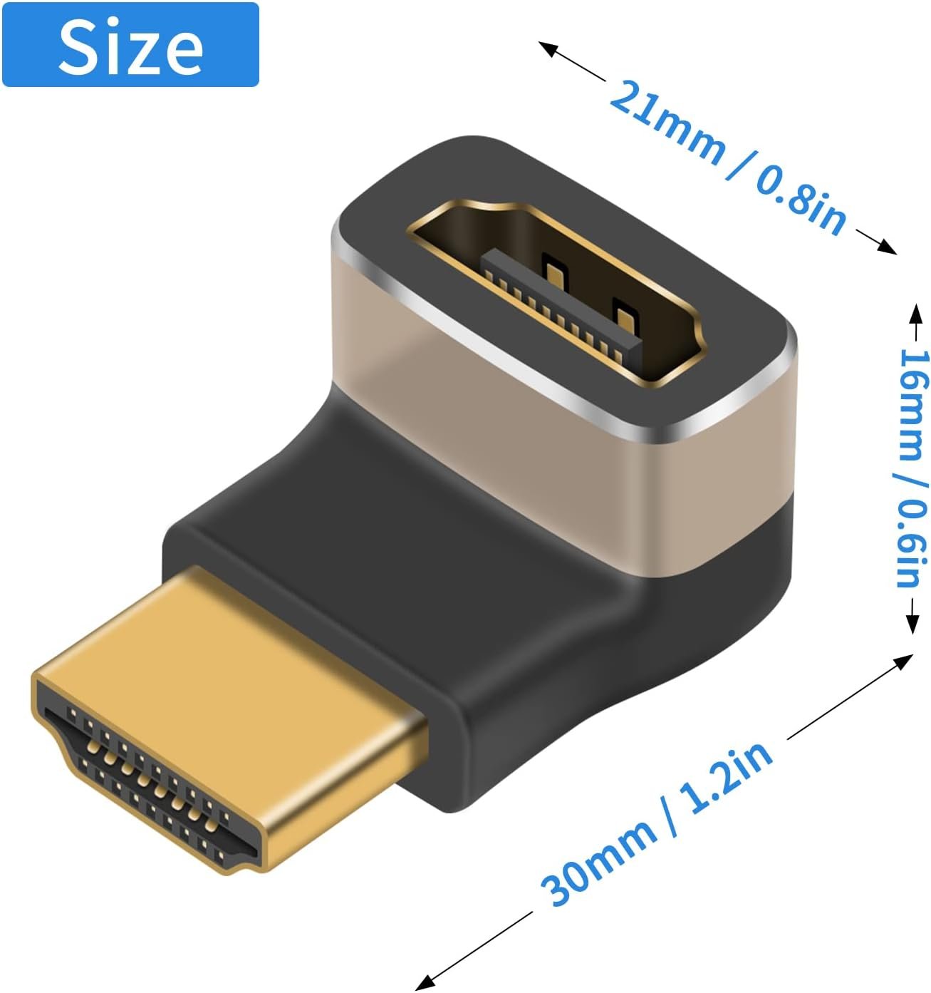 Duttek 8K 90 Degree HDMI Male to Female Adapter, 2.1 Version Down Angle HDMI L Shape Flat Extender Adapter Connector for TV, Roku, Fire Stick, Chromecast, Switch, Laptop, PC (2 Pack)