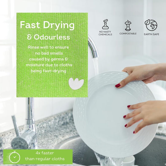 EKOH Swedish Dishcloths 12 Pack Bundle of Eco Sponge Cloths for The Kitchen and Cleaning Your Home - 100% Biodegradable Paper Towel and Plastic Sponge Alternative (Lime)
