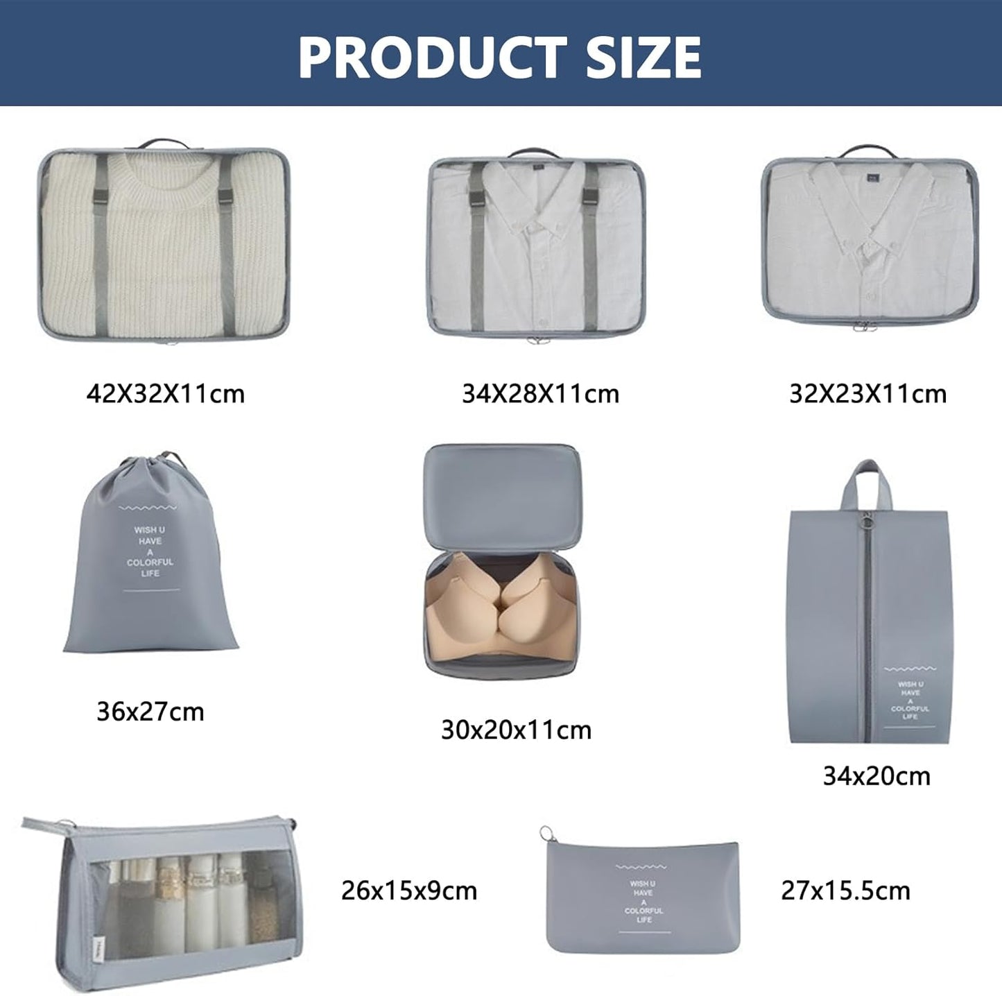 8 Piece Suitcase Organizer - Space Saving Suitcase Organizer Set - Suitcase Organizer Set - Travel Backpack Organizer - Travel Organizer - Waterproof Bags for Travel Clothing