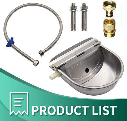Lucky Farm Automatic Cattle Waterer Horse Sheep Goat Pig Dog Water Trough 4 in1 Livestock Watering Equipment (Water Bowl& Pipe &Adaptor &Mounting Screws)