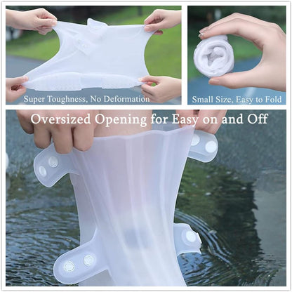 Waterproof Shoes Cover, Portable Non-Slip Rain Snow Boots Shoes Cover, Reusable Women Men TPE Rubber Sole Overshoes Protectors for Outdoor Cycling Travel （White）