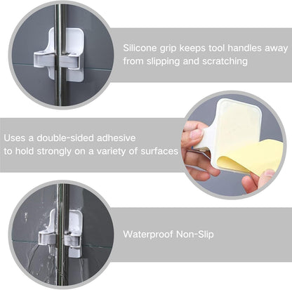 Broom Mop Holder, Multi-Use Gripper, Broom Holder Wall Mount Self Adhesive No Drilling Super Anti-Slip, Durable Mop Grippers for Home, Bathroom, Kitchen, Garden, Garage(2PCS White)