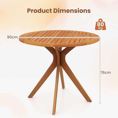 DORTALA Patio Wood Round Dining Table, 35.5" Eucalyptus Wood Table for 4-Person with Slatted Tabletop & Curved Legs for Backyard, Garden, Poolside