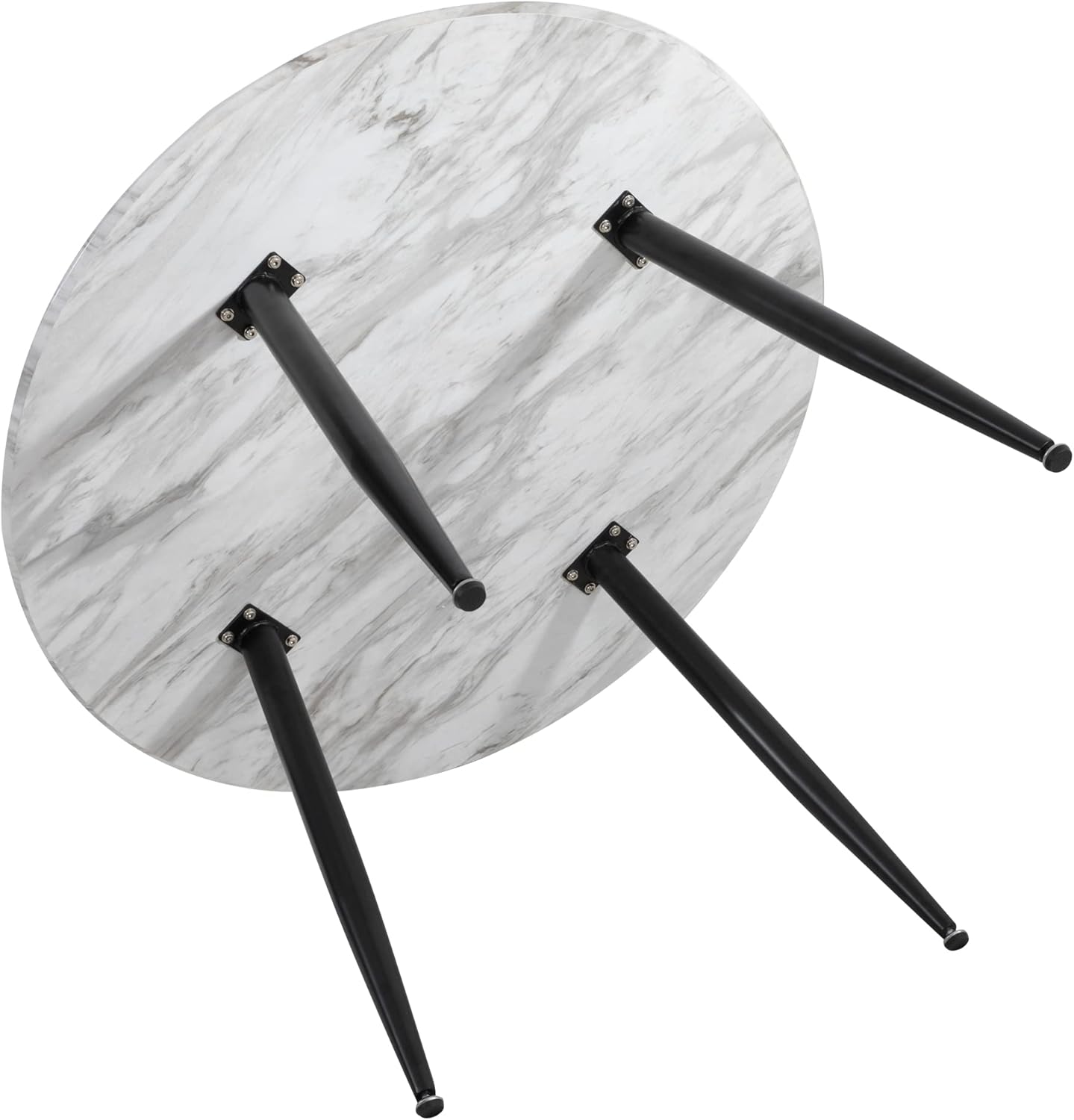 Round Dining Table MDF Marbling White,Marble-Effect Surface Tabletop,Sturdy Table Legs with Non Slip Foot Design for Dining Room