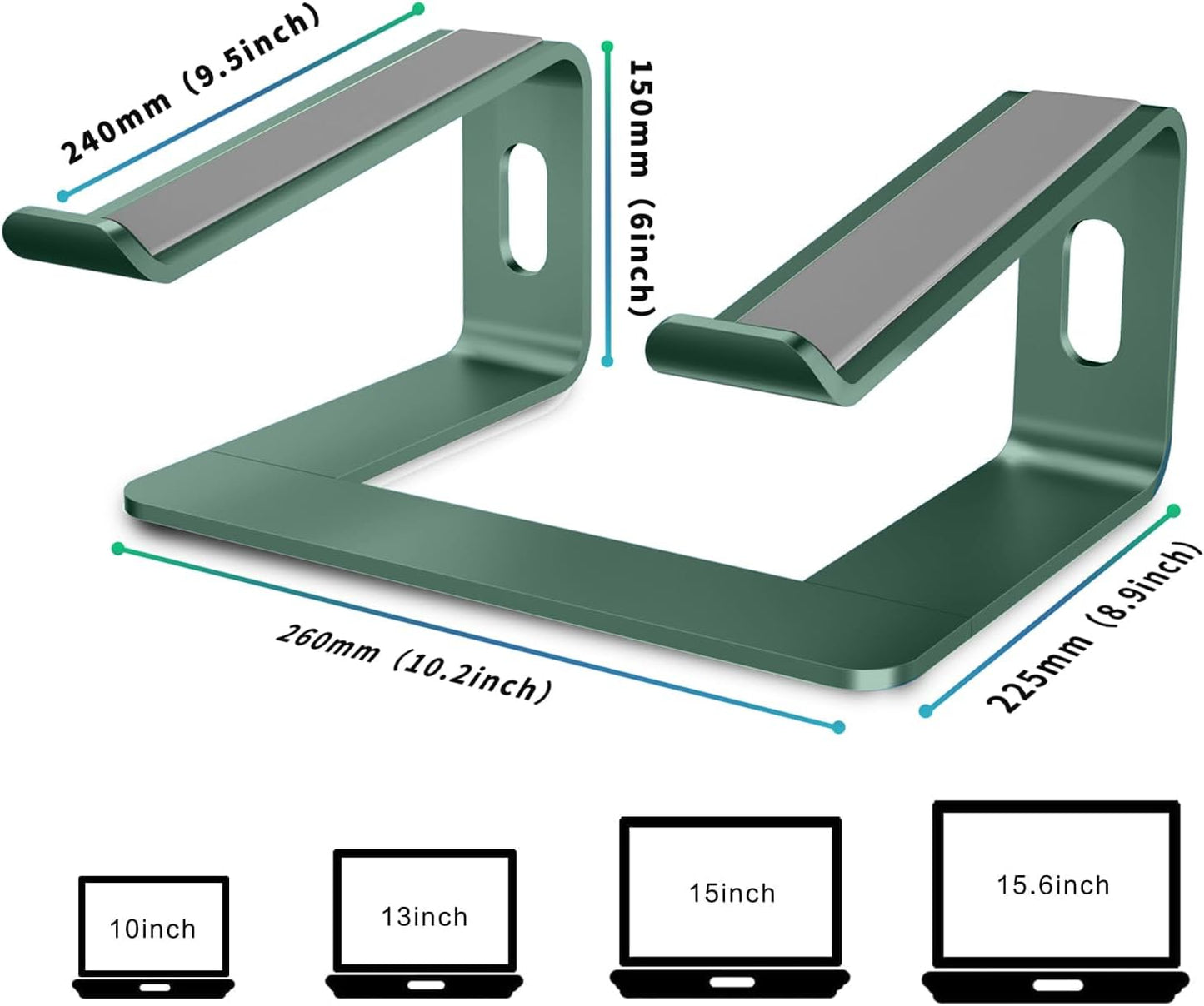 Orionstar Laptop Stand Portable Aluminum Laptop Riser Compatible with Apple Mac MacBook Air Pro 10 to 15.6 Inch Notebook Computer, Detachable Ergonomic Elevator Holder, Green