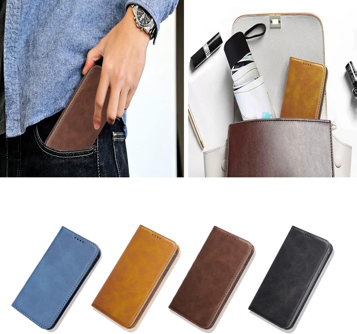 LANJLM Google Pixel 7 Case with Wrist Strap PU Leather Pixel 7 Wallet Case Card Holder Shockproof Google 7 Flip Cover - Black