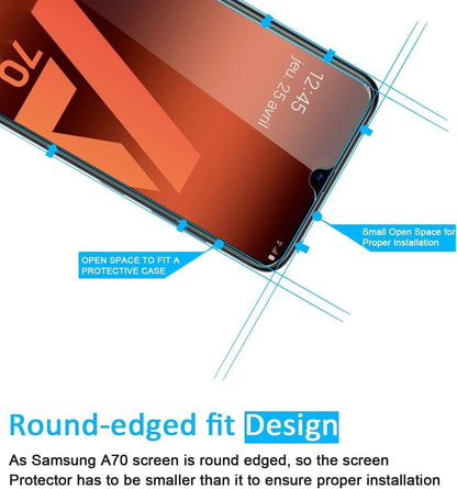 NEW'C 3 Pack Designed for Samsung Galaxy A70 Screen Protector Tempered Glass,Case Friendly Scratch-proof, Bubble Free, Ultra Resistant